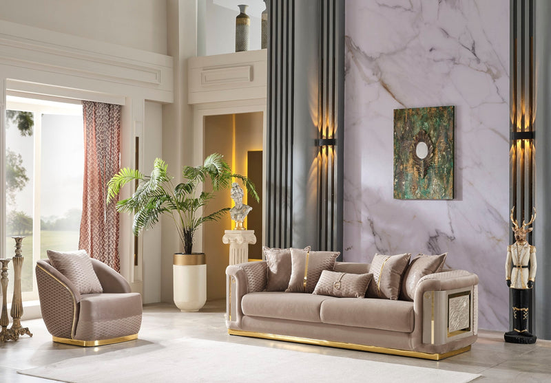 Elegance 3-pieces (Sofa & Loveseat & Chair) Livingroom Set Beige in Beige - 101-ELE-LV260-321