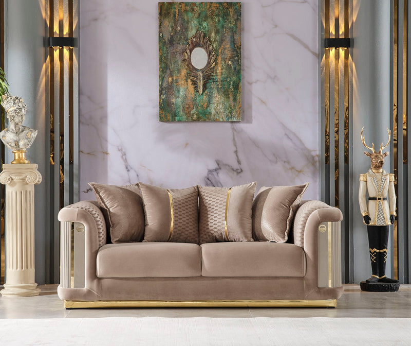 Elegance 3-pieces (Sofa & Loveseat & Chair) Livingroom Set Beige in Beige - 101-ELE-LV260-321
