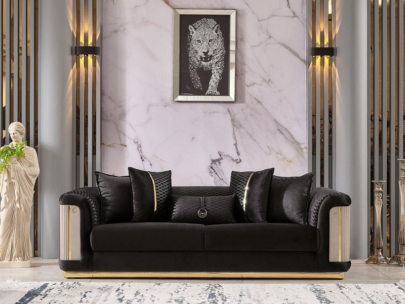 Elegance 3-pieces (Sofa & Loveseat & Chair) Livingroom Set Black in Black - 101-ELE-LV900-321