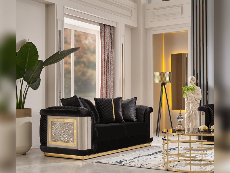Elegance 3-pieces (Sofa & Loveseat & Chair) Livingroom Set Black in Black - 101-ELE-LV900-321