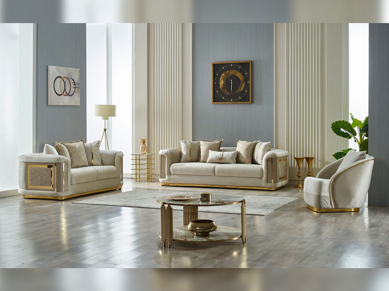 Elegance 3-pieces (Sofa & Loveseat & Chair) Livingroom Set Cream in Cream - 101-ELE-LV938-321