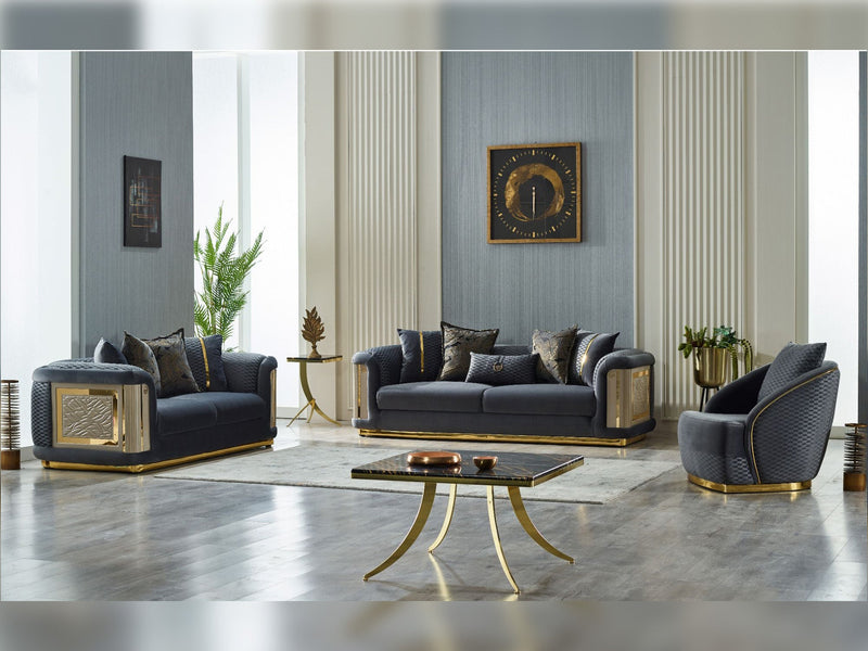 Elegance 3-pieces (Sofa & Loveseat & Chair) Livingroom Set Dark Grey in Dark Grey - 101-ELE-LV412-321