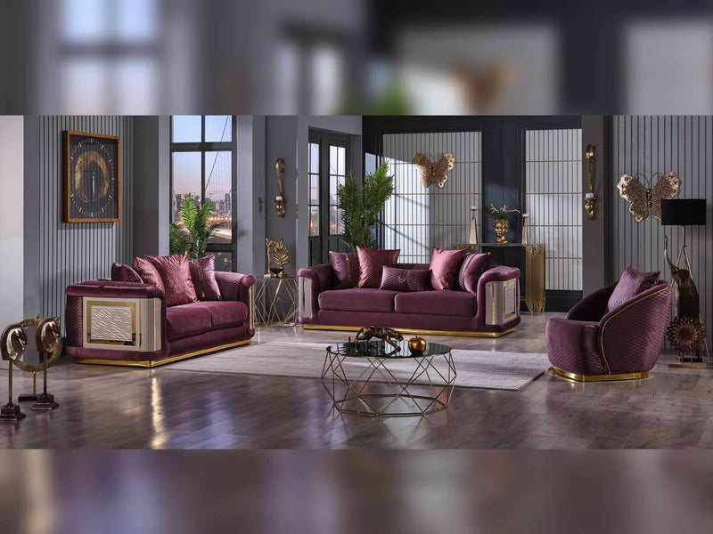Elegance 3-pieces (Sofa & Loveseat & Chair) Livingroom Set Purple in Purple - 101-ELE-GRA260-321