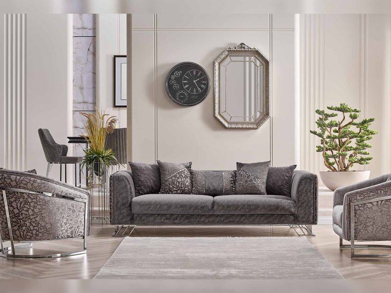 Elegance San 4-pieces (2 Sofa & 2 Chair) Livingroom in Light Grey - Dark Grey - 200-SAN-ELE-LG-DG-3311