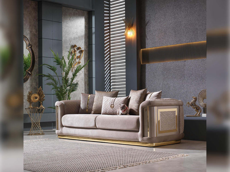 Elegance Stationary Livingroom Sofa Beige in Beige - 101-ELE-GRA340-3