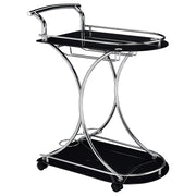 Elfman 2-tier Glass Shelf Metal Bar Cart Black and Chrome - 910001