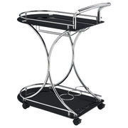 Elfman 2-tier Glass Shelf Metal Bar Cart Black and Chrome - 910001