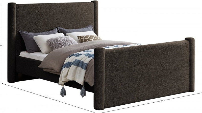 Elias Boucle Fabric King Bed Brown - Gate FurnitureKing Bed