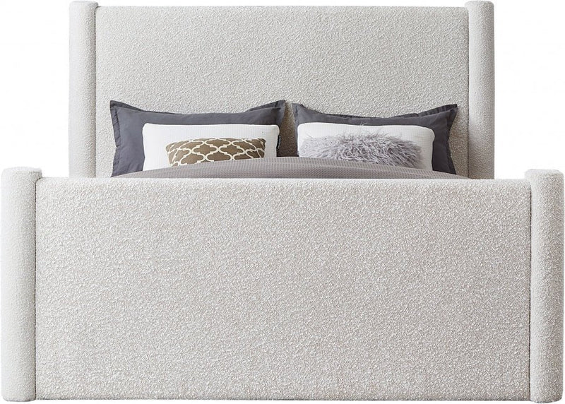 Elias Boucle Fabric King Bed Cream - Gate FurnitureKing Bed