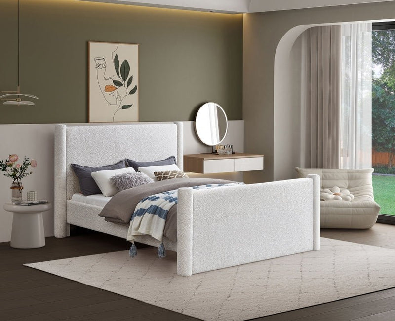 Elias Boucle Fabric King Bed Cream - Gate FurnitureKing Bed