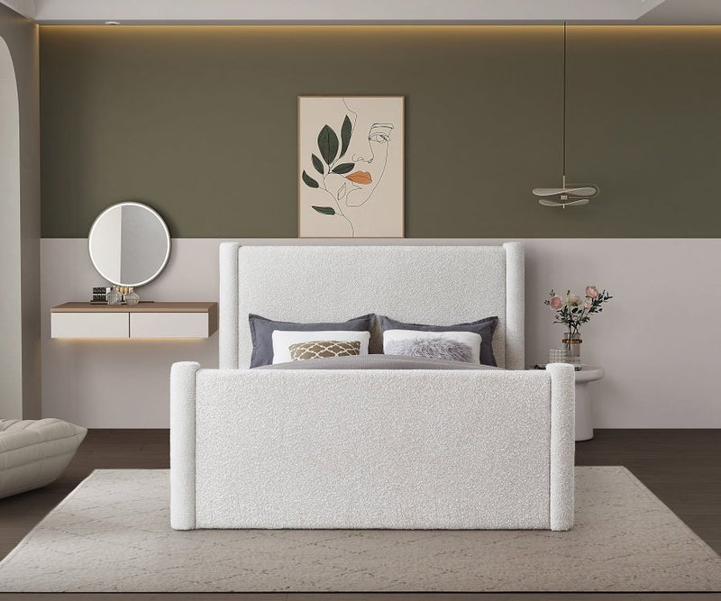 Elias Boucle Fabric King Bed Cream - Gate FurnitureKing Bed