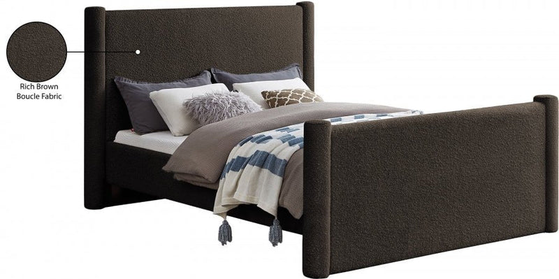 Elias Boucle Fabric Queen Bed Brown - Gate FurnitureQueen Bed