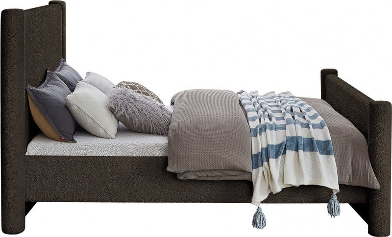Elias Boucle Fabric Queen Bed Brown - Gate FurnitureQueen Bed