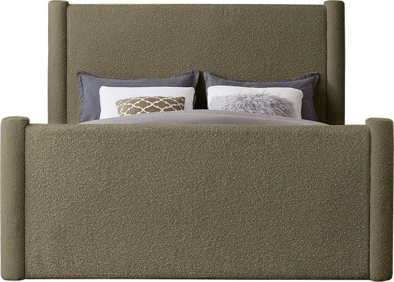 Elias Boucle Fabric Queen Bed Olive - Gate FurnitureQueen Bed
