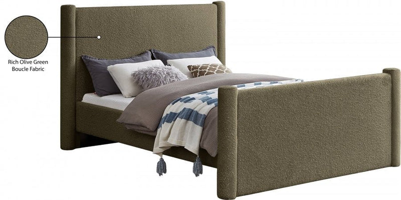 Elias Boucle Fabric Queen Bed Olive - Gate FurnitureQueen Bed