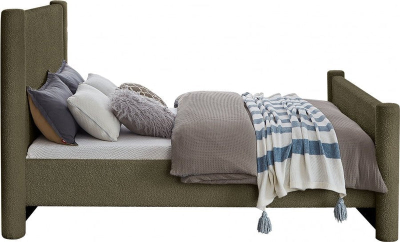 Elias Boucle Fabric Queen Bed Olive - Gate FurnitureQueen Bed