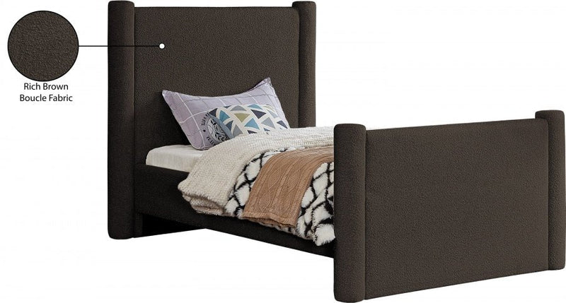 Elias Boucle Fabric Twin Bed Brown - Gate FurnitureTwin Bed