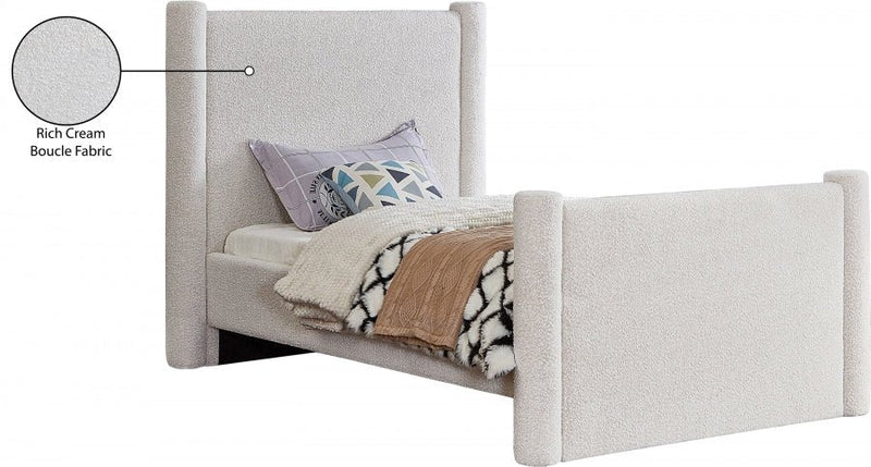 Elias Boucle Fabric Twin Bed Cream - Gate FurnitureTwin Bed