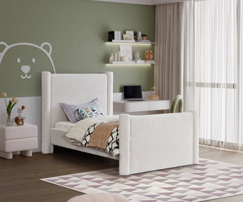 Elias Boucle Fabric Twin Bed Cream - Gate FurnitureTwin Bed