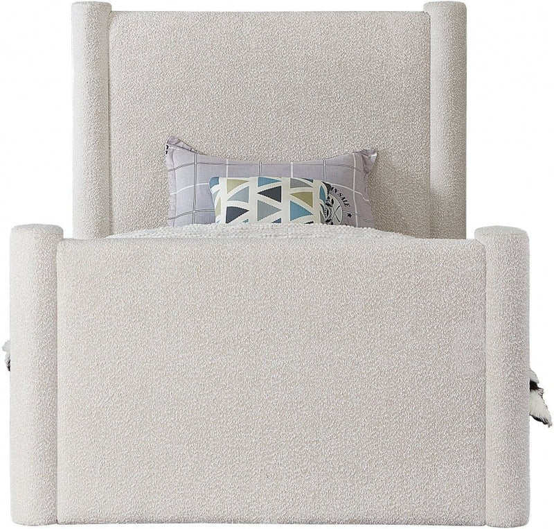 Elias Boucle Fabric Twin Bed Cream - Gate FurnitureTwin Bed