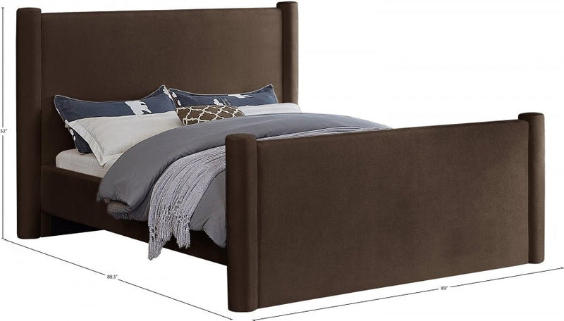 Elias Velvet King Bed Brown - Gate FurnitureKing Bed