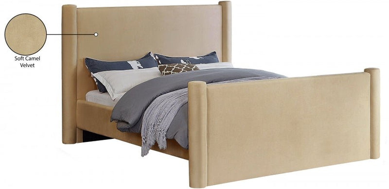 Elias Velvet King Bed Camel - Gate FurnitureKing Bed