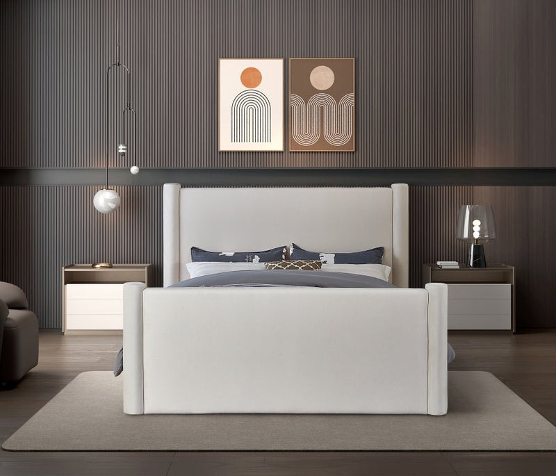 Elias Velvet King Bed Cream - Gate FurnitureKing Bed