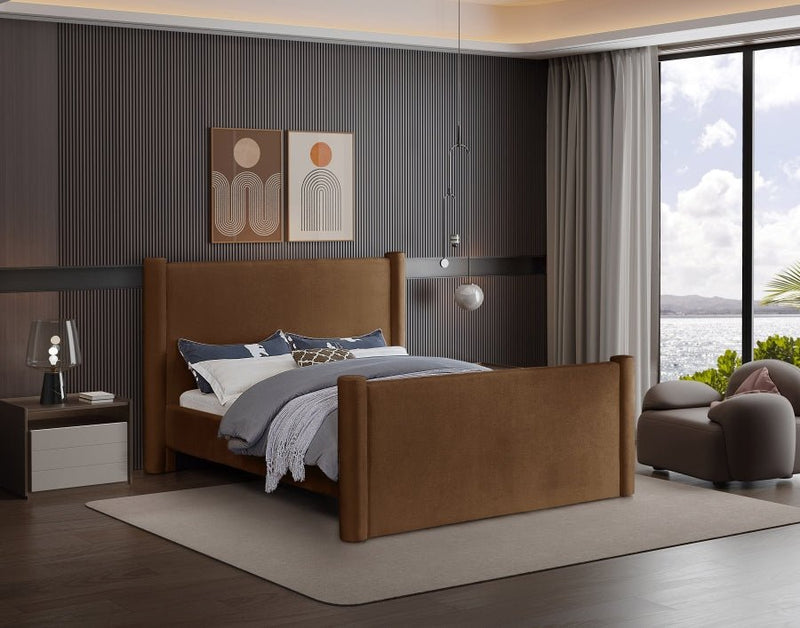 Elias Velvet King Bed Saddle - Gate FurnitureKing Bed
