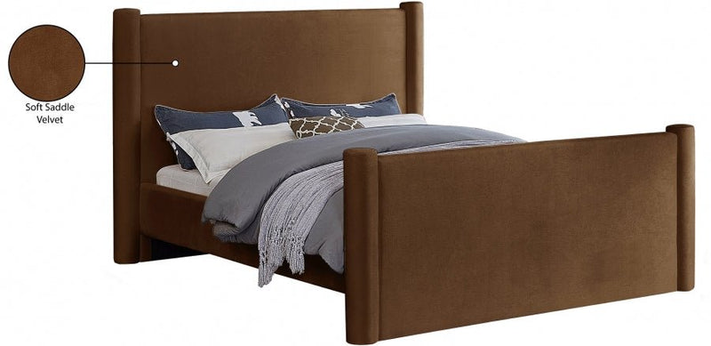 Elias Velvet King Bed Saddle - Gate FurnitureKing Bed