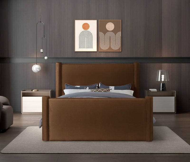 Elias Velvet King Bed Saddle - Gate FurnitureKing Bed