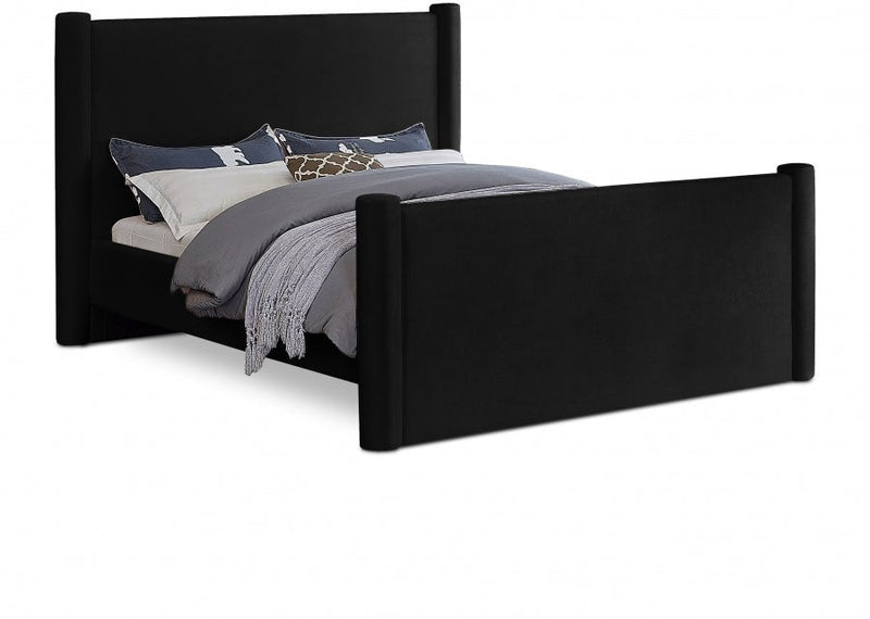 Elias Velvet Queen Bed Black - Gate FurnitureQueen Bed