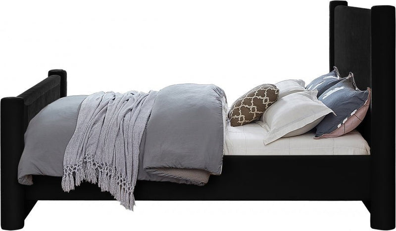 Elias Velvet Queen Bed Black - Gate FurnitureQueen Bed