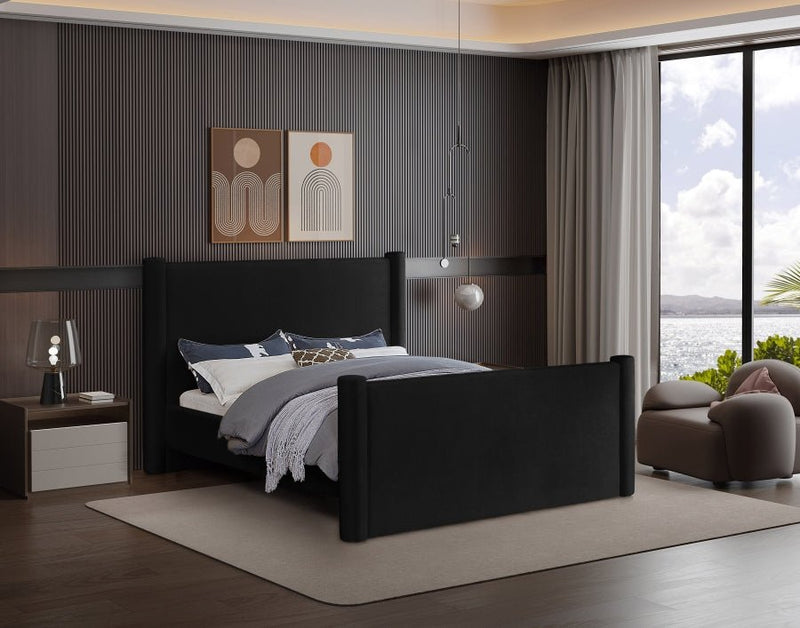 Elias Velvet Queen Bed Black - Gate FurnitureQueen Bed