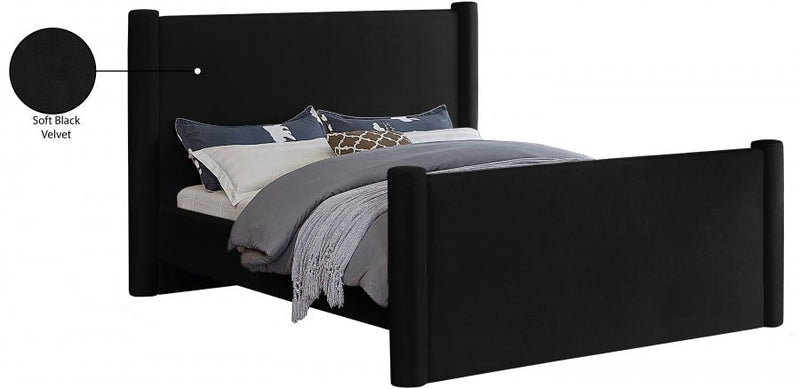 Elias Velvet Queen Bed Black - Gate FurnitureQueen Bed