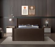 Elias Velvet Queen Bed Brown - Gate FurnitureQueen Bed