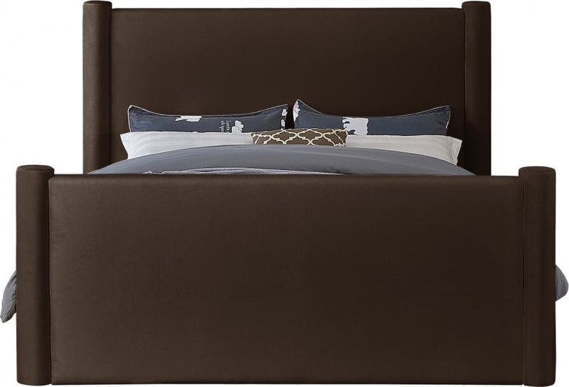 Elias Velvet Queen Bed Brown - Gate FurnitureQueen Bed