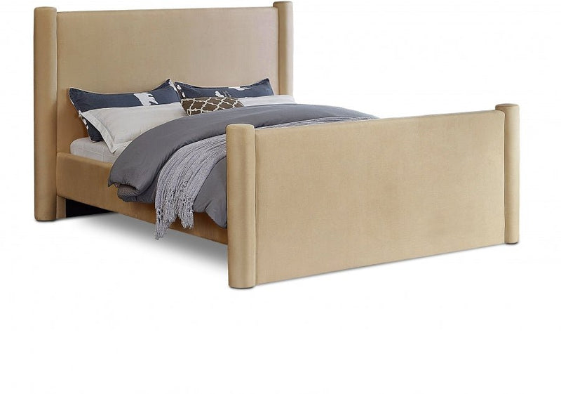 Elias Velvet Queen Bed Camel - Gate FurnitureQueen Bed