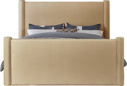 Elias Velvet Queen Bed Camel - Gate FurnitureQueen Bed