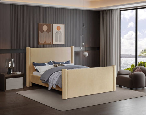 Elias Velvet Queen Bed Camel - Gate FurnitureQueen Bed