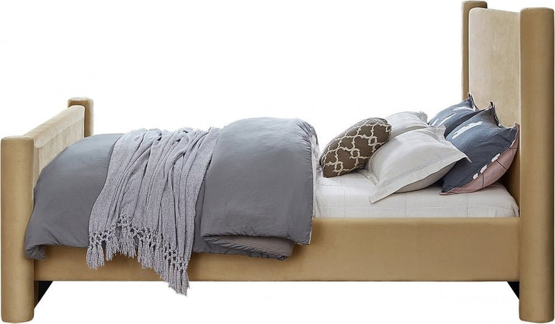 Elias Velvet Queen Bed Camel - Gate FurnitureQueen Bed