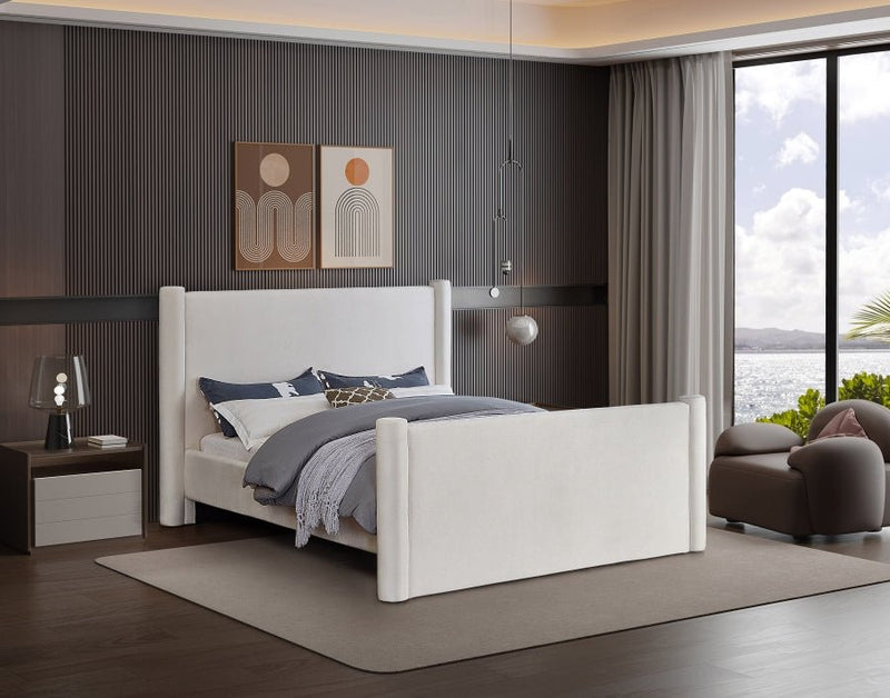 Elias Velvet Queen Bed Cream - Gate FurnitureQueen Bed