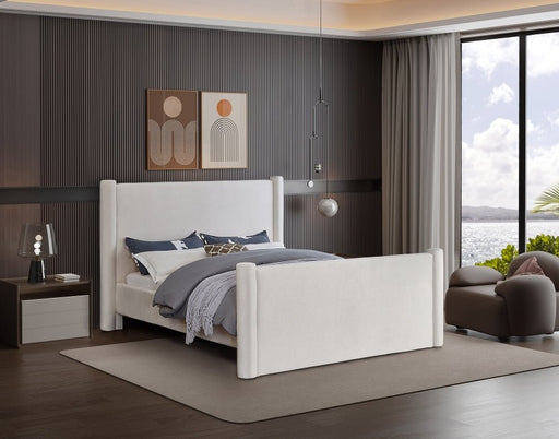 Elias Velvet Queen Bed Cream - Gate FurnitureQueen Bed