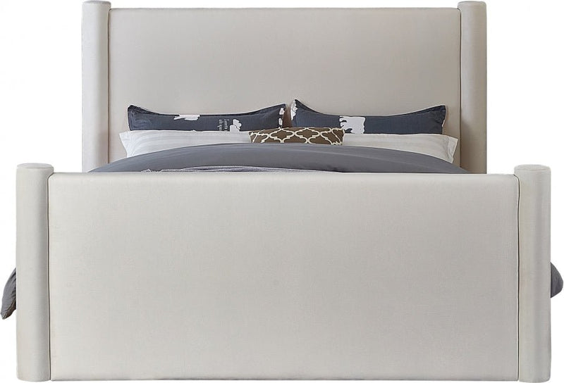 Elias Velvet Queen Bed Cream - Gate FurnitureQueen Bed