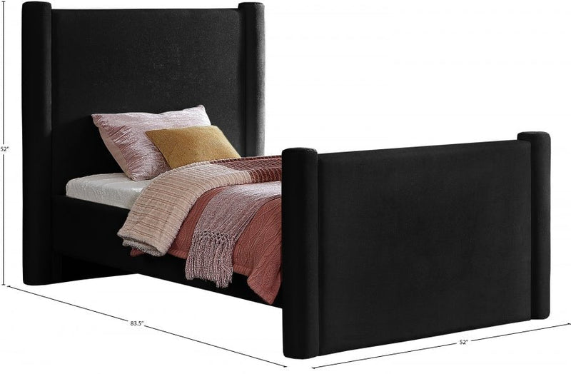 Elias Velvet Twin Bed Black - Gate FurnitureTwin Bed