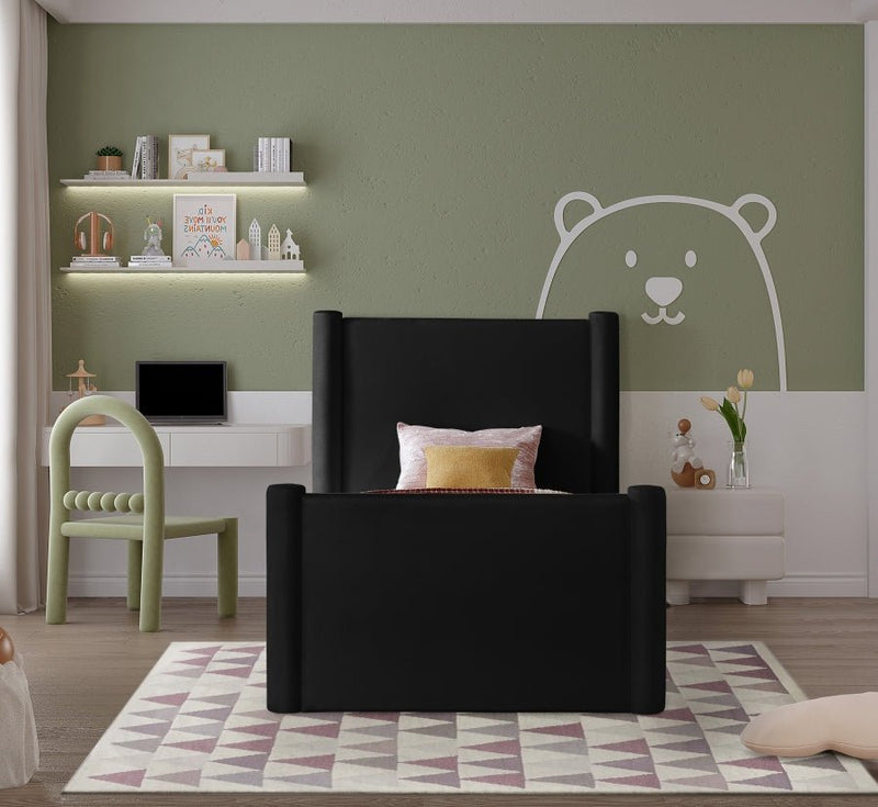 Elias Velvet Twin Bed Black - Gate FurnitureTwin Bed