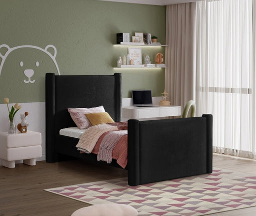 Elias Velvet Twin Bed Black - Gate FurnitureTwin Bed