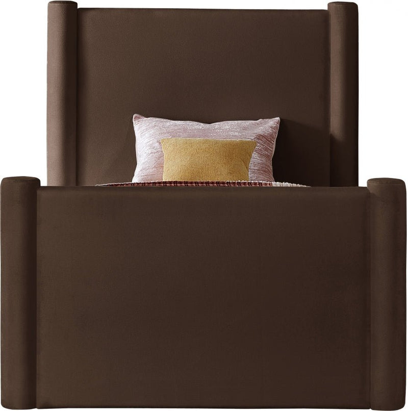 Elias Velvet Twin Bed Brown - Gate FurnitureTwin Bed