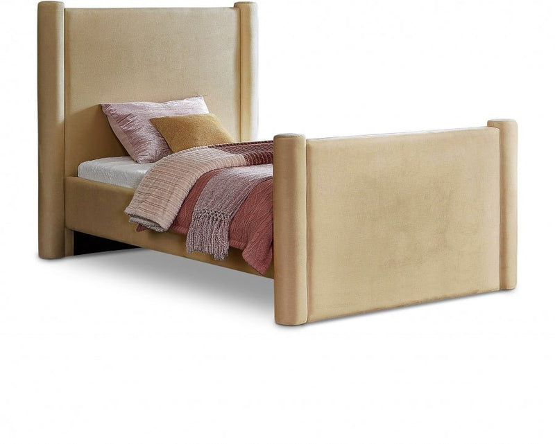 Elias Velvet Twin Bed Camel - Gate FurnitureTwin Bed