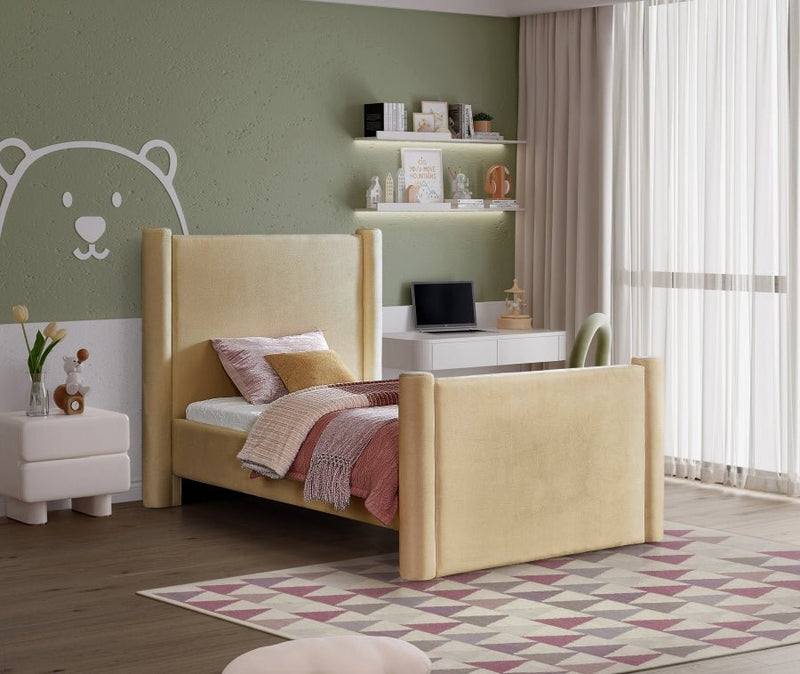 Elias Velvet Twin Bed Camel - Gate FurnitureTwin Bed