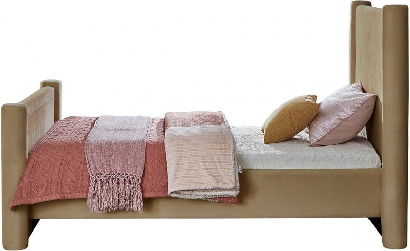 Elias Velvet Twin Bed Camel - Gate FurnitureTwin Bed
